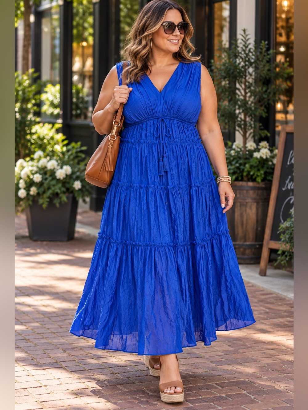 DKNY Royal Blue Tiered Maxi Dress Sleeveless 20W Plus NWT Flowy Goddess Glam